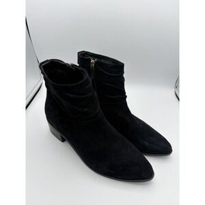 Cole Haan Boots Womens Size 8 Black Suede Ankle Booties Block Heel Side Zip